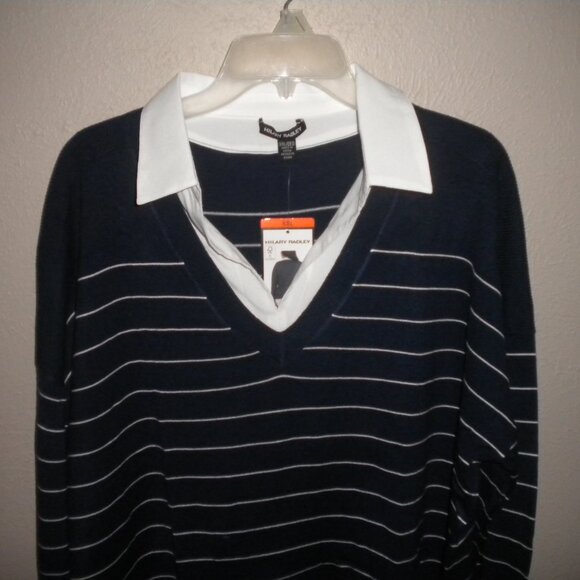 Hilary Radley Women's Plus Size XXL Blue Off White Stripe Collared Sweater NWT - Picture 3 of 5